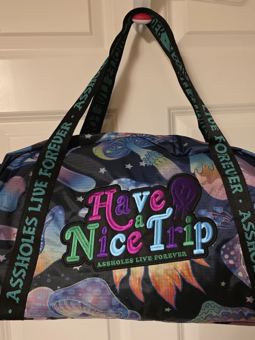 Have a Nice Trip Colorful Graphic Duffle Backpack - Black/Multi